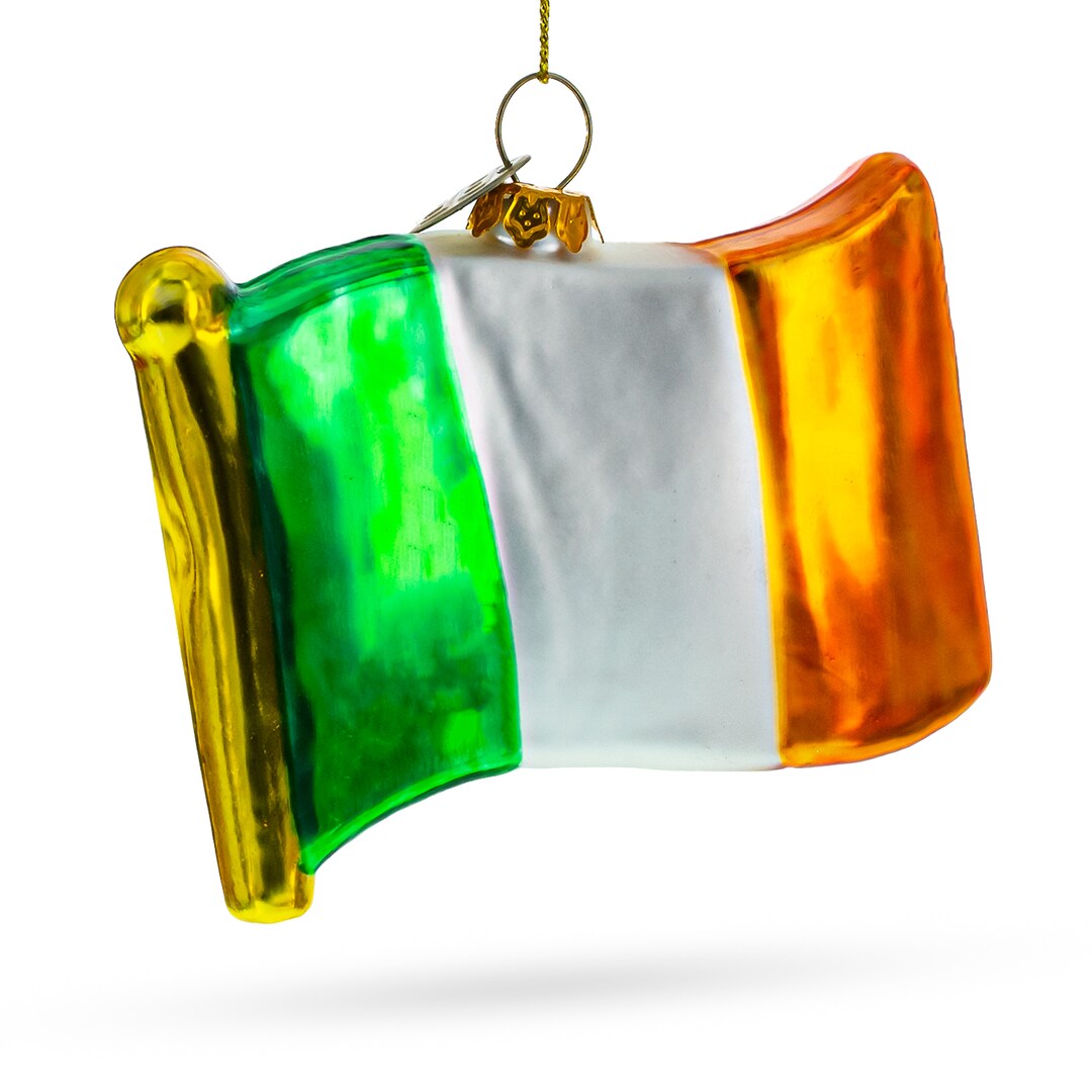 Waving Flag of Ireland Glass Christmas Ornament